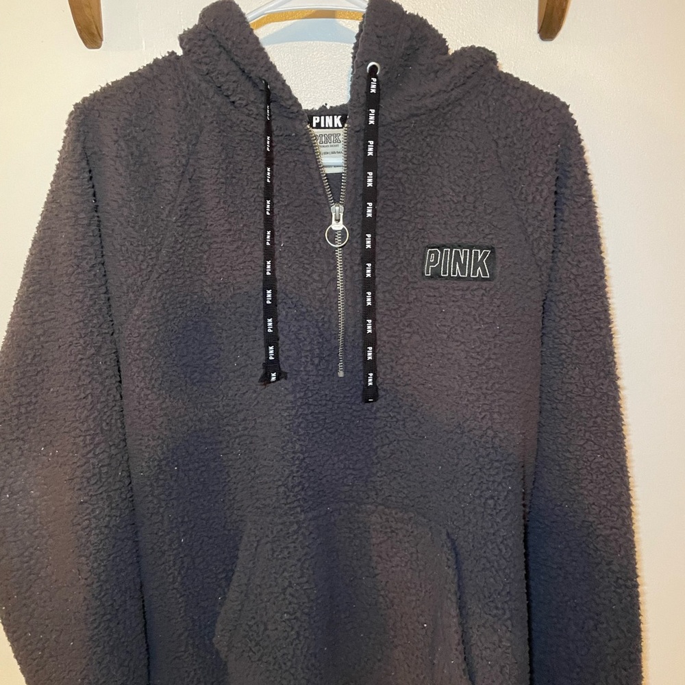 Victorias Secret VS Pink Charcoal Gray Quarter Zip Sherpa Size XS